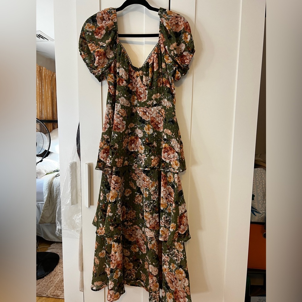 Trixxi Floral Tiered Maxi Dress - Green and Pink